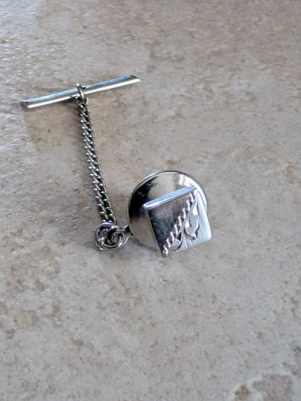 Vintage Silver-Men's Tie Tack with Chain Jewelry